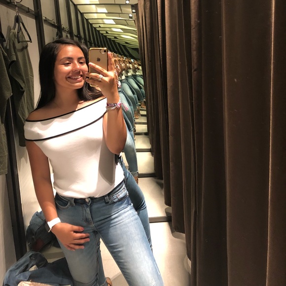 Zara Tops - Black and white off the shoulder top